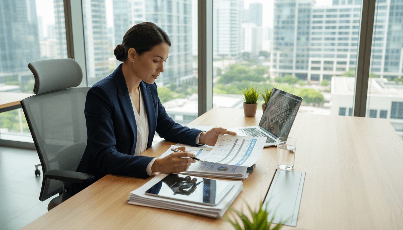 Professional investor reviewing real estate deal analysis documents