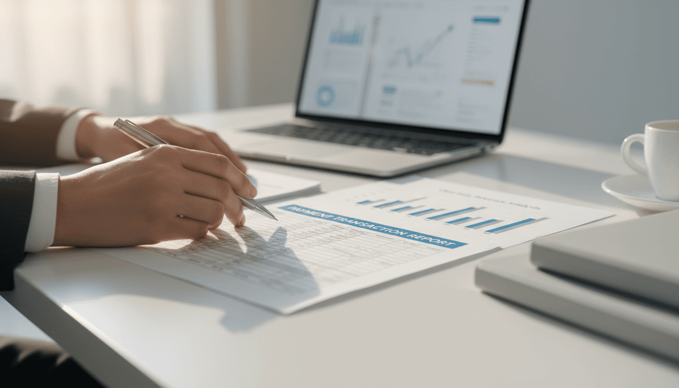 Real estate analyst reviewing investment documents and market data